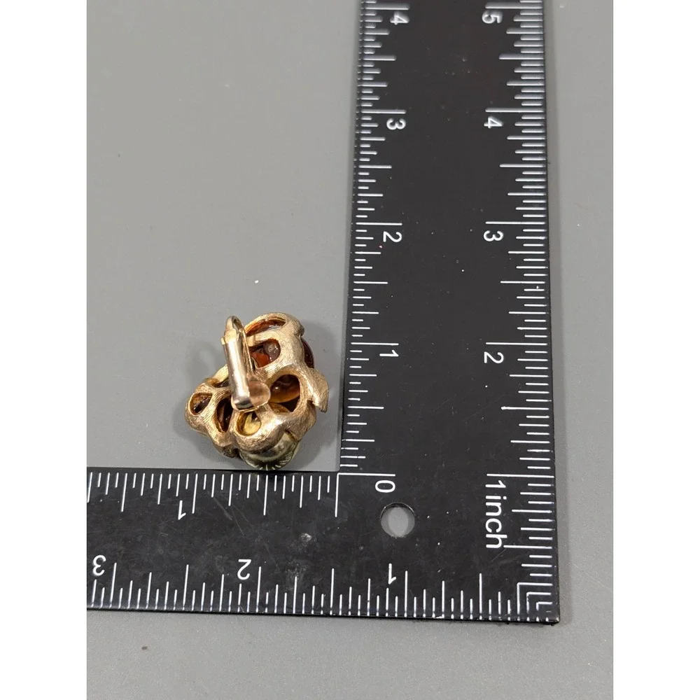 Vintage Gold Tone Faux Amber Lucite‎ Beaded Cluster Clip On Earrings MCM Classic